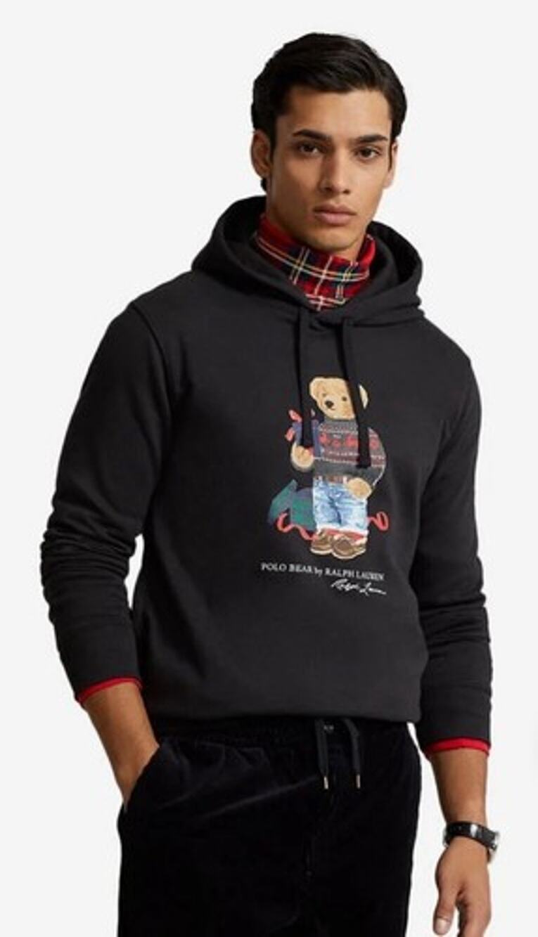 Polo Ralph Lauren Size LT Black Holiday Bear Pullover Hoodie Sweatshirt